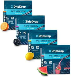 DripDrop Hydration Bold Variety Value Bundle Electrolyte Packets, 128 Count - Watermelon, Berry, Lemon, Orange; 3X Electrolytes, Vitamin C, Magnesium, Zinc; Single Serve Powder Drink Mix; Value Pack