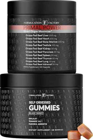 Formulation Factory Self Obsessed Shilajit Gummies x Primal Power (Bundle) - Men's Botanical & Ancestral Vitality Stack with Shilajit, Tongkat Ali, Grass-Fed Beef Liver, Heart & Bone Marrow
