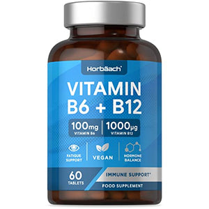 Vitamin B6 and B12 Tablets High Strength | 60 Count | with 100mg of Vitamin B6
