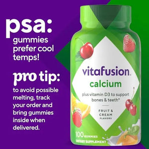 vitafusion Chewable Calcium Gummy Vitamins for Bone and Teeth Support, Calcium Gummies, Fruit and Cream Flavor, 100 Count, 50 Day Supply Vitafusion