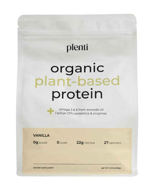 plenti Organic Plant-Based Protein Powder: Vanilla - 20g Pea Protein + Probiotics, Digestive Enzymes & Omega 3-6, Gut Friendly, Sugar Free, 27 Servings (2 lbs) plentiBuy Supplements Australia