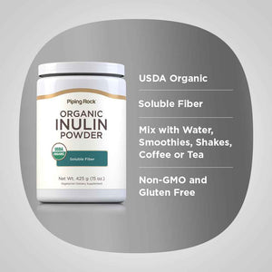 Piping Rock Organic Inulin Powder - 15 oz - Soluble Fiber Supplement - FOS Powder - Vegetarian, Non-GMO, Gluten Free