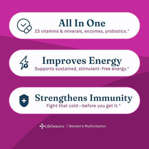 LifeSeasons Women's Multivitamin - High Potency with 21 Vitamins & Minerals, PureWay-C, NAD+, Active B-Vitamins, TRAACS Chelates, enXtra for Energy, Probiotics & Mushrooms - 120 Veg Capsules