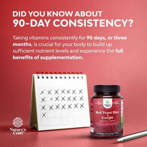Natures Craft Red Yeast Rice with CoQ10 Supplement - Advanced Healthy Heart & Healthy Cholesterol Levels Formula for Men & Women - Red Yeast Rice Capsules with 1200 mg
