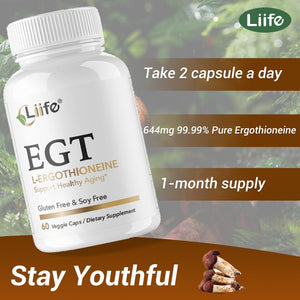 LIIFE L-Ergothioneine Supplement (EGT) 30mg,Compound Antioxidant Supplement (May Support Longevity and Healthy Aging) Promotes Skin Health,60 Capsules,Non-GMO, Gluten Free, Vegan Safe LIIFE buy supplements Au