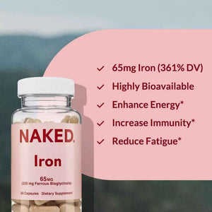 Naked Iron + Vitamin C Bundle - High-Potency Supplement for Deficiency, Energy Support, Red Blood Cell & Daily Antioxidant Immune Support - 65 mg Iron (60 Caps) + 500 mg Vitamin C (90 Caps)