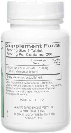 Nutrient Carriers Advance Research Lithium Orotate 120 Mg 200 Tablets(Pack of 2)