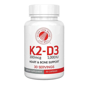 Silver Fern Vitamin K2-D3 Supplement Brand - Natural, Non-Synthetic - K2-7 as Menaquinone-7 (MK-7) - D3 as cholecalciferol