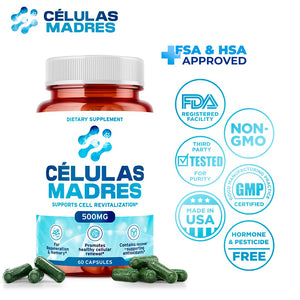 Stem Cell Supplements 500mg (60 Cap) Natural Anti-Aging & Longevity Support with Spirulina & Chlorella, Boost Cellular Renewal, Restore Youthful Energy, Reduce Joint Soreness – Celulas Madre AURA VITAMINSBuy Supplements Australia