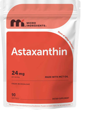 Micro Ingredients Astaxanthin 24mg Per Serving with MCT Oil, 60 Softgels - 2 Month Supply. Natural Microalgae Sourced Astaxanthin Supplement. Easy-to-Swallow. Non-GMO, Gluten Free, Soy Free.