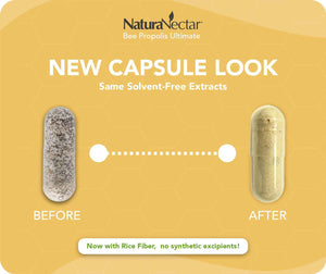 NaturaNectar - Ultimate Bee Propolis Capsules - NSF Contents Certified -Brazilian Red, Brown, & Green - Gluten-Free Supplement with Flavonoids - Naturally Sourced Through Ethical Beekeeping (60pcs.)