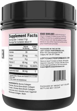 Left Coast Performance Pure Bone Broth and Multi Collagen Powder for Joint, Hair, Skin, and Nails Support