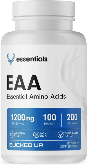 Bucked Up EAA Capsules - Essential Amino Acids Supplement - 1200mg Per Serving - On the Go - Gluten-Free, Non-GMO, Third-Party Tested - 100 Servings (200 Capsules)