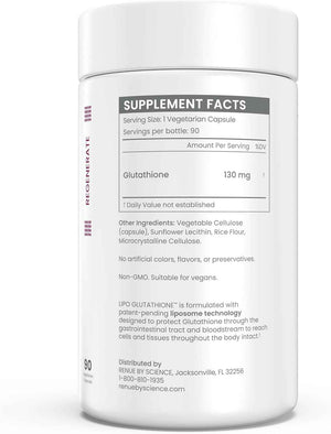 Renue By Science Glutathione - High Strength Supplement - 90 Liposomal Capsules - 130mg Glutathione per Serving - Non-GMO - Made in The USA & Third-Party Tested
