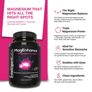 Intelligent Labs MagEnhance Magtein Magnesium Complex Supplement L-Threonate with Magnesium Glycinate and Taurate, 90 Capsules Intelligent Labs buy supplements Au