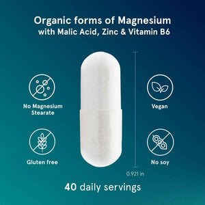 Puori Magnesium Complex Supplement - High Absorption Magnesium Taurinate & Gluconate, Zinc, Vitamin B6 & Malic Acid for Sleep Support, Immune & Bone Health & Muscle Recovery - 120 Vegan Capsules