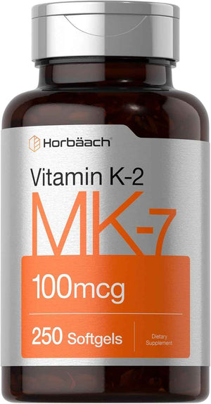 Horbäach Vitamin K2 MK7 100mcg - 250 Softgels - Non-GMO, Gluten Free Supplement