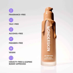 Wonderskin Hyper Bond All-Day Stay Serum Foundation – Waterproof, Transfer-Proof, 24HR Longwear Face Makeup with Niacinamide & Hyaluronic Acid – Lightweight, Natural Finish (Echo)