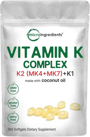 Micro Ingredients Super Vitamin K Complex (K2 MK7 + MK4 & K1) & Vitamin D3 5,000 IU Bundle Pack - Easily Absorbed K Vitamins, Active Menaquinone Complex - Vitamin D as Cholecalciferol