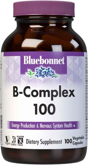Bluebonnet Nutrition B Complex, Complete Full Spectrum, Vitamin B6, B12, Biotin, Folate, Vegan, Vegetarian, Gluten, Soy & Milk Free, Kosher, 100 Count