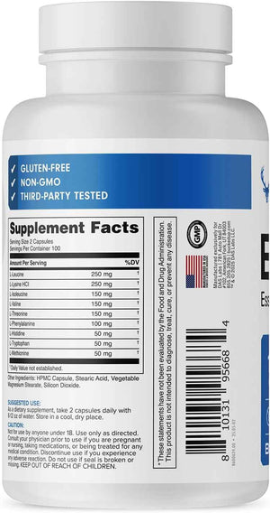 Bucked Up EAA Capsules - Essential Amino Acids Supplement - 1200mg Per Serving - On the Go - Gluten-Free, Non-GMO, Third-Party Tested - 100 Servings (200 Capsules)