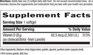 Country Life Vitamin D3 2500 IU, Non-Fish Source, 200 Softgels