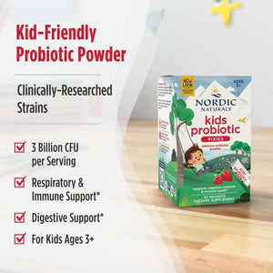 Nordic Naturals Kids Probiotic Quick Melt Powder, Mixed Berry - 30 Packets - 3 Billion CFU - Digestive Wellness, Immune Support - Non-GMO, Vegan - 30 Servings