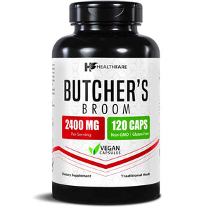 Healthfare Butchers Broom Supplement - Capsules Extract 2400mg - 120 Vegetarian Pills - Premium Herbal Root Supplement - Circulation & Vein Support - Non-GMO, Gluten-Free - Made in USA