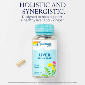 SOLARAY Liver Blend SP-13 - Traditional Herbal Support with Milk Thistle Extract, Dandelion Root, Burdock, Kelp, Peppermint and Trace Minerals - 60-Day Guarantee, 100 Servings, 100 VegCaps