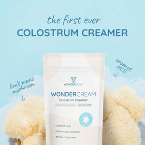 WONDERCOW Bovine Colostrum Superfood Creamer Supplement Powder w/Organic Lions Mane Mushroom & Coconut Milk Powder MCTs - Functional Sugar Free Keto Coffee, Smoothie & Drink Mix Unsweetened