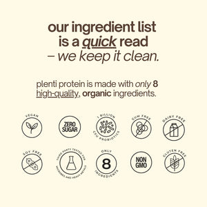 plenti Organic Plant-Based Protein Powder: Vanilla - 20g Pea Protein + Probiotics, Digestive Enzymes & Omega 3-6, Gut Friendly, Sugar Free, 27 Servings (2 lbs) plentiBuy Supplements Australia