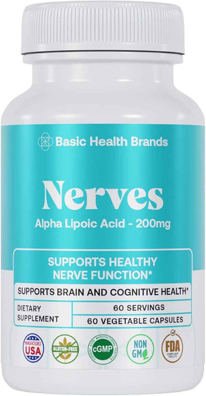 Basic Brands Nerves Alpha Lipoic Acid, 200 mg 1 Pack - Antioxidant, Immune Support, Eye Health Support, Heart Health Support, Nerve Health