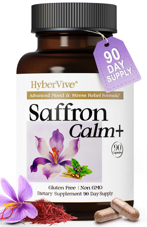 HyberVive Saffron Supplements with Ashwagandha & L-Theanine - 368.5MG - Mood Balance, Stress Relief & Mental Clarity โ Cortisol Support for Women & Men, Made in USA, 90 Vegan Capsules HyberViveBuy Supplements Australia