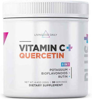 Livingood Daily High Dose Vitamin C Powder Supplement, 2,600 MG Ascorbic Acid Powder Supports Immunity & Skin Health, Powdered Vitamin C with Quercetin, Sweetened with Stevia, Vegan, 30 Servings