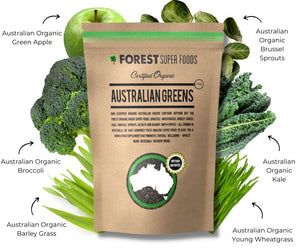 Certified Organic Australian Greens Whole Food Blend | 7 Incredible Whole Foods | No fillers or additives Forest Super Foods buy supplements Au