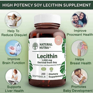Natural Nutra Soy Lecithin 1200mg Supplement, 100 Soy Lecithin Softgels - Brain & Liver Support, Memory Support, Soy Lecithin Breastfeeding Formula