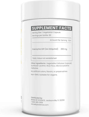 Renue By Science CoQ10 - Coenzyme Q10 as Ubiquinol CoQ10 - High Strength Liposomal CoQ10 200mg Supplement - 90 Co Q10 Capsules - Non-GMO & Allergen Free - Made in the USA Third-Party Tested