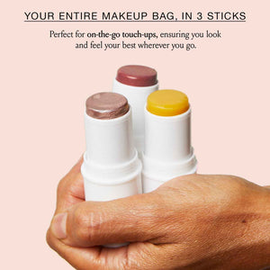 Boomstick Trio ® Rose Nude 3 Pack Cream Blush Makeup - Rose Nude Blush Stick, Highlighter Stick & Moisturizer for Cheeks, Eyes & Lips - Boom Sticks by Cindy Joseph for Older Women