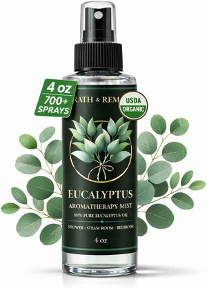 Eucalyptus Shower Spray Aromatherapy - USDA Organic (4 oz, 700+ Sprays) - 100% Pure Eucalyptus Essential Oil Spray Mist for Spa Shower, Steam, Sauna & Linen Bedsheet - Premium & Travel Size (US-Made)