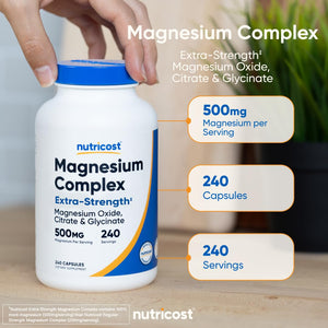 Nutricost Magnesium Complex 500mg, 240 Capsules - Magnesium Oxide, Citrate, and Glycinate - Gluten Free and Non-GMO Nutricost buy supplements Au
