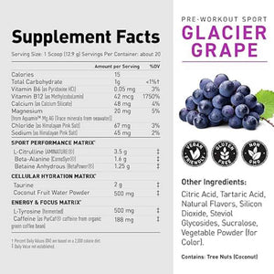 Kaged Pre Sport Pre Workout Powder Glacier Grape Creatine Monohydrate Micronized Powder Bundle, Energy & Muscle Recovery Supplement Pack, 20 Servings Pre-Workout + 100 Servings Creatin