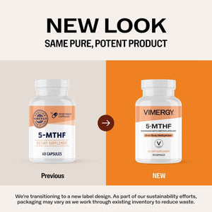 Vimergy 5-MTHF Capsules - 60 Servings (1 Capsule/Serving) 8500mcg L-Methylfolate Glucosamine and 500 mcg Vitamin B12 Supplement –Bioavailable Folate Supplement, Vegan (60 ct)