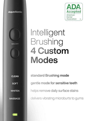 Aquasonic Black Series Ultra Whitening Toothbrush – ADA Accepted Electric Toothbrush- 8 Brush Heads & Travel Case – 40,000 VPM Electric Motor & Wireless