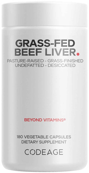 Codeage Grass Fed Beef Liver Supplement Superfood, Freeze Dried, Non-Defatted, Desiccated Glandulars Bovine Pills, Pasture Raised Beef Vitamins, Non-GMO Liver Meat, 180 Capsules
