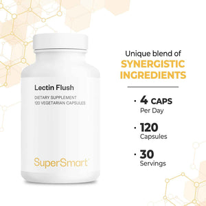 Supersmart - Lectin Flush - Lectin Blocker Shield Supplement - Digestive Support & Detox - Intolerances & Food Allergies - Intestinal Health - Non-GMO & Gluten Free - 120 Vegetarian Capsules