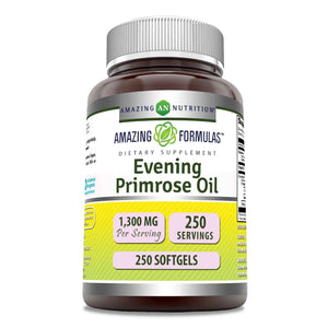 Amazing Formulas Evening Primrose Oil 1300mg, 10% GLA, Softgels Supplement - Hexane Free Cold Pressed Oil - Non-GMO - Gluten Free (250 Count)