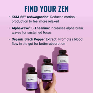 Live Conscious KSM-66 Ashwagandha Supplement w/L Theanine & AlphaWave - ZenWell Everyday Stress Relief, Cognitive, Brain Health - Ashwagandha for Men & Women - 60 Capsules