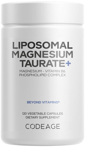 Codeage Liposomal Magnesium Taurate+ Supplement - Magnesium Taurate, Vitamin B6 as Pyridoxal 5-Phosphate, 2-Month Supply - Liposomal Delivery, Vegan, Non-GMO, Gluten-Free, 120 Capsules CodeageBuy Supplements Australia