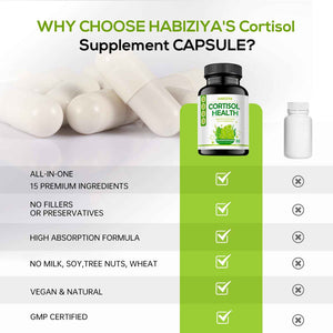 HABIZIYA Cortisol Support Supplement with Magnesium Glycinate, L-Theanine, Ashwagandha, Phosphatidylserine,Rhodiola Rosea 15-in-1 Hormone Balance for Women Men Mood, Focus, Sleep Support 60 Capsules