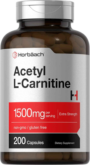 Horbäach Acetyl L-Carnitine 1500mg | 200 Capsules | Extra Strength Supplement | Non-GMO & Gluten Free